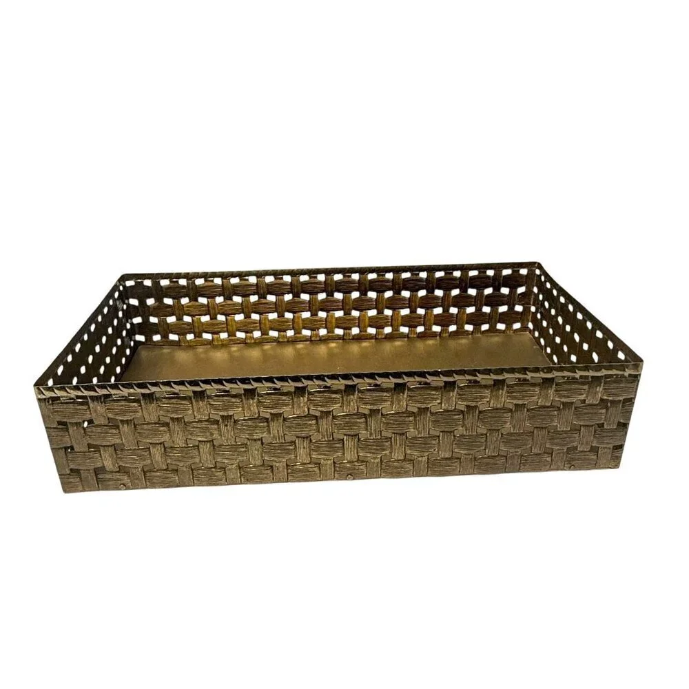 Vintage Tissue Box Holder Stylebuilt Metal Basket Tray Goldtone Bath Accessory